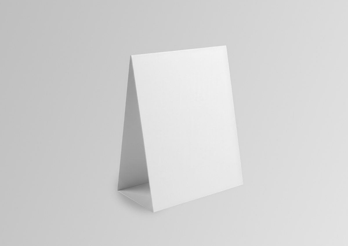 Blank table tent isolated on transparent background for advertis